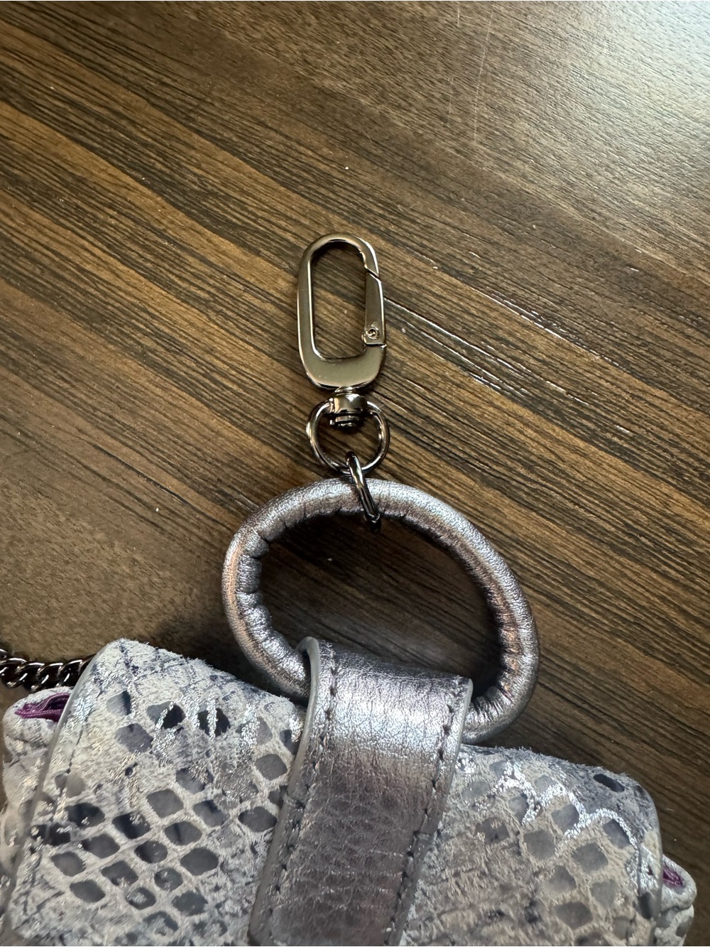 HOBO Silver Snake-Embossed Mini Key Pouch with Purple Lining - Picture 4 of 11
